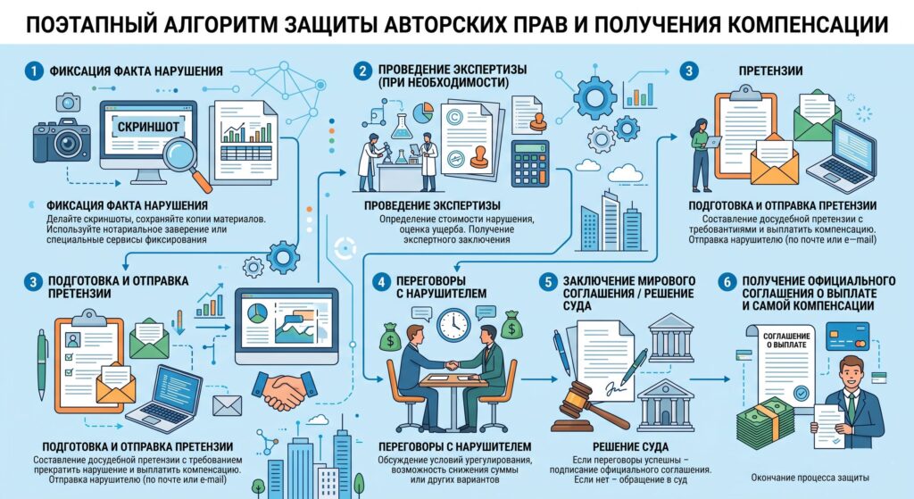 Схема взыскания компенсации за нарушение авторских прав и воровство контента